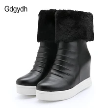 Gdgydh, большой размер 43, новые зимние женские сапоги, теплая обувь на меху обувь на танкетке, на молнии, с плюшевой подкладкой, на резиновой подошве, высокое качество