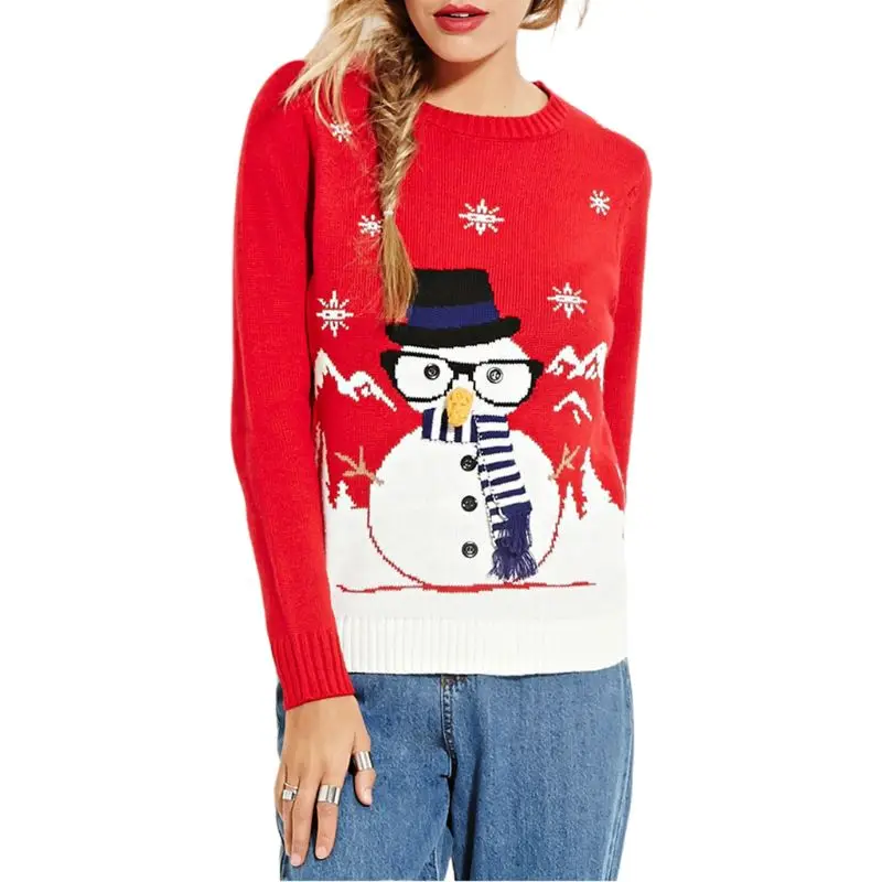 

Women Long Sleeve Tunic Knit Sweaters Ugly Christmas Snowman Reindeer Jumper Top