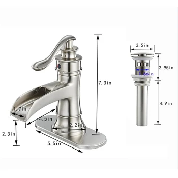 

4.5 inch Bathroom Sink Single Handle Faucet Basin Mixer Tap +6“Cover Plate Brushed Nickel