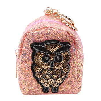 

1pc 2019 Fashion Women Owl Key Chain Sequins Coin Purse Mini Satchel Trendy Key Ring Small Female Wallet Bag