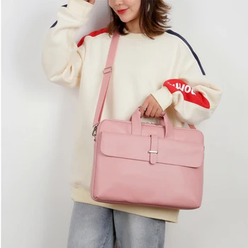 

New laptop computer briefcase female fashion pu leather 15.6-inch cute pink ladies notebook bag waterproof