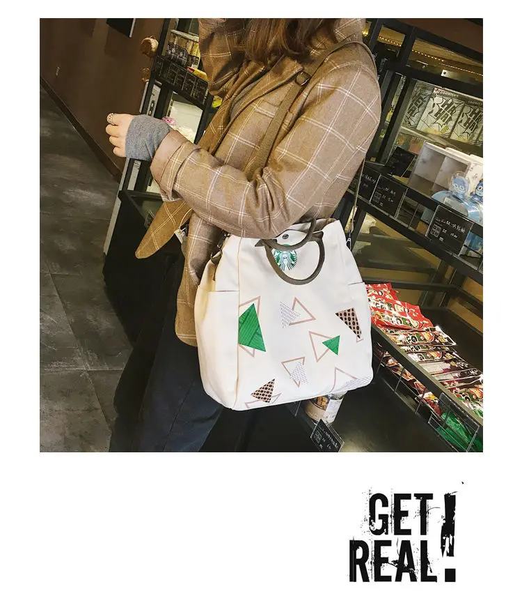 Холщовая Сумка Новая Европейская и американская мода художественная сумка Холщовая Сумка для женщин Starbucks сумки повседневные на плечо
