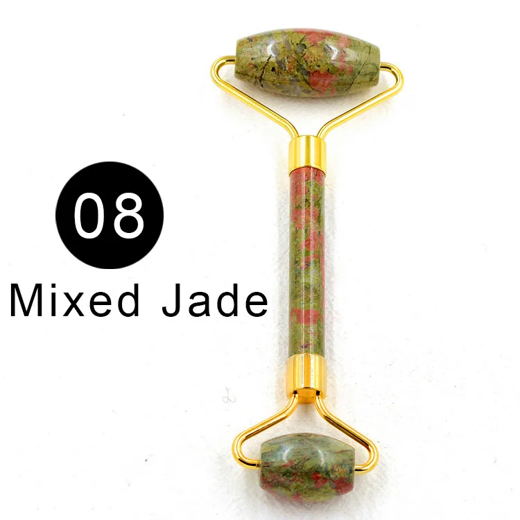 08 Mixed Jade Натуральный нефритовый роликовый массажер, электрический Тонкий роликовый массажер для лица, коробка для кожи лица, розовый Rojo Rosa драгоценный камень с подарком для влюбленных, Adamei - Цвет: 08 Mixed Jade
