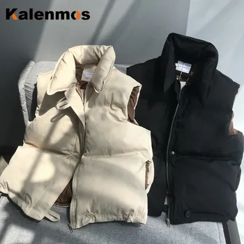 

Kalenmos Sleeveless Vest Women Winter Keep Warm Puffer Jacket Solid Stand Collar Harajuku Outwear Loose Fashion Padded Vest New