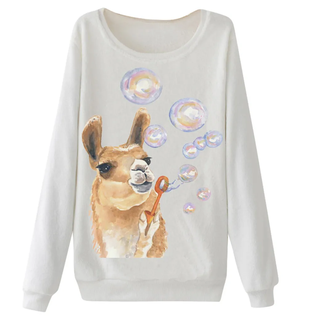 Sweatshirt Women Autumn 2019 Cartoon animal Print O-neck Harajuku Streetwear Fashion Sweatshirts Ladies Hoodies And Sweatshirts