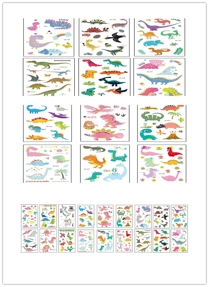 Waterproof Fake Animal Dinosaur Temporary Tattoos Sticker Big Flower Nail Tips Body Cute Tattoo Sticker Children