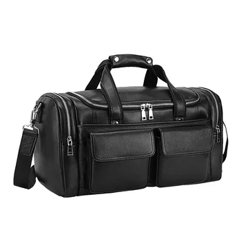 

TIDING Fashion Black Men's Multifunctional Large Capacity Leather Bag Travel Gift Bag Large Capacity Weekend Bag Overnight
