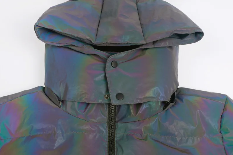 InstaHot модные парки толстые зимние толстовки женские Светоотражающие пальто с капюшоном теплая куртка повседневная Уличная ветровка верхняя одежда