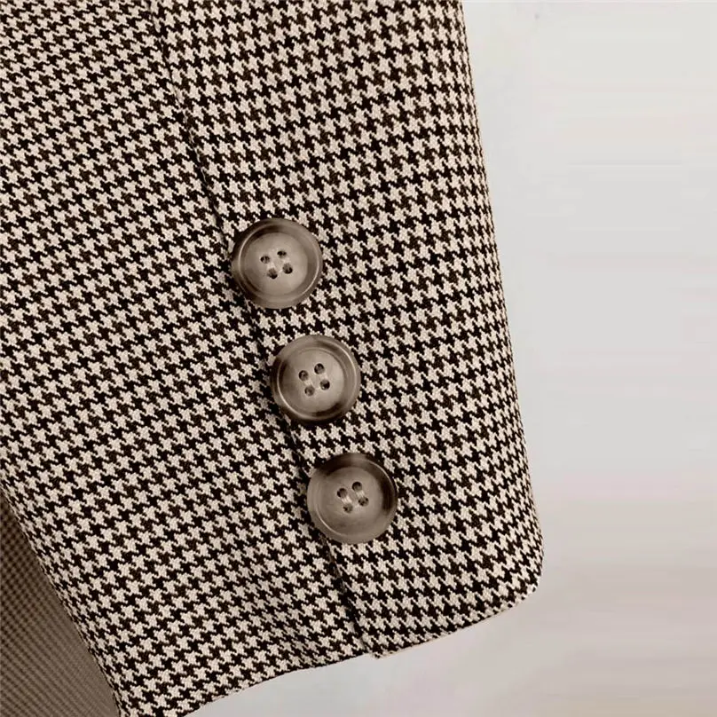 New Fashio Winter Jacket Women Casual Autumn Button Pocket Plaid Long Sleeve Slim Temperament Overcoat Coat куртка женская 4A29 (12)