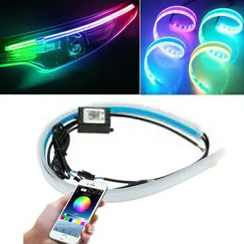 

2Pcs/set 45cm/60cm Car Sequential Flowing RGB Daytime Running Light DRL APP Control Multi Color Light Strip Turn Signal Lights