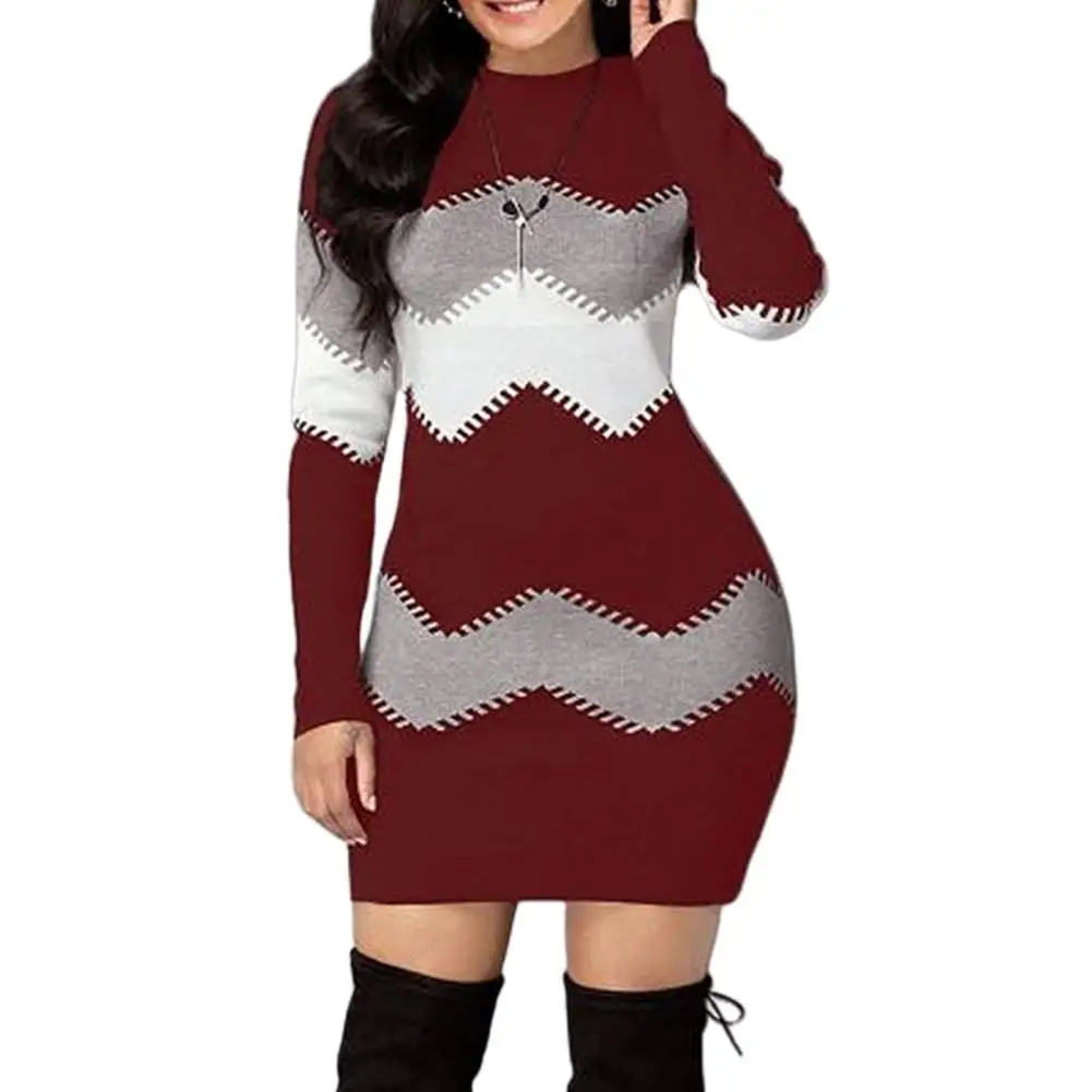 Women Autumn Knitted Mini Sweater Dress Multi-color Top Casual Long-sleeved Striped Sweater Slim Christmas Sweaters for Female - Image 2