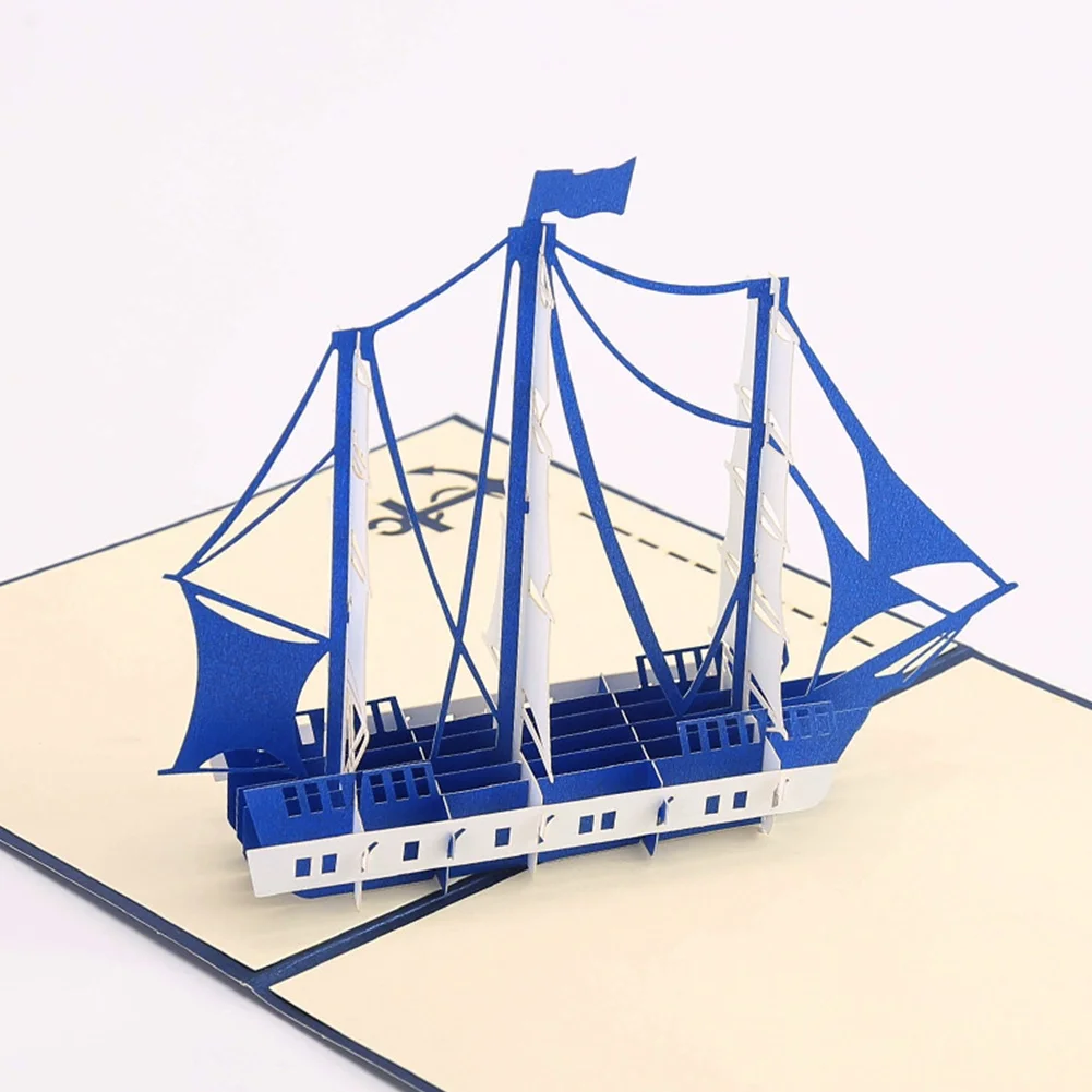 Sea Wave Paper Greeting Cards Handmade Blue Cover Boat Sailing Ship PostCard Birthday Bussiness Creative Gift | Дом и сад