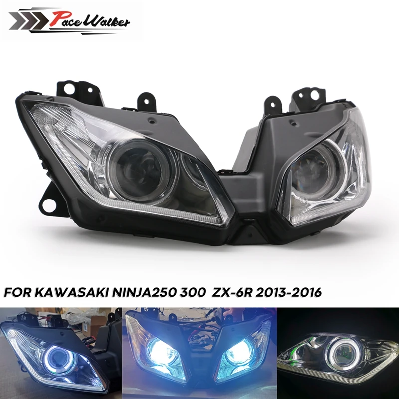 

New Angel Eye For Kawasaki NINJA 250 300 ZX6R ZX 6R NINJA250 NINJA300 HID Projector Motorcycle Headlight Assembly 2013-2015 2016