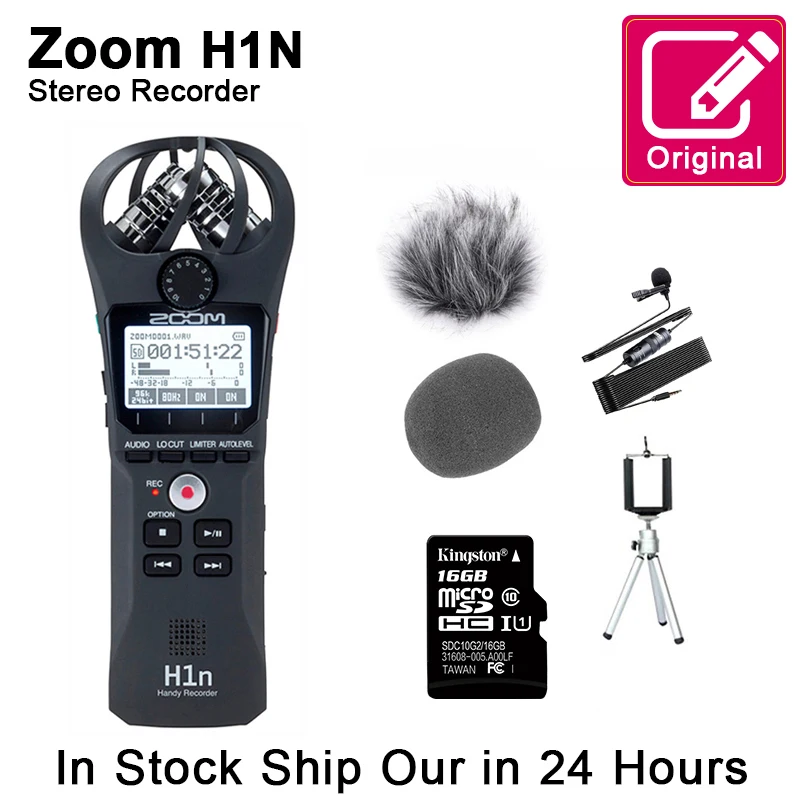 Original Zoom H1N Handy Digital Voice Recorder Portable Audio Stereo Microphone Interview Mic with Kingston16GB SD Card Lable