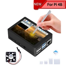 Nouveau 480*320 3.5 pouces écran tactile résistif TFT moniteur d'affichage avec boîtier ABS ventilateurs de refroidissement pour framboise Pi 4 B(China)