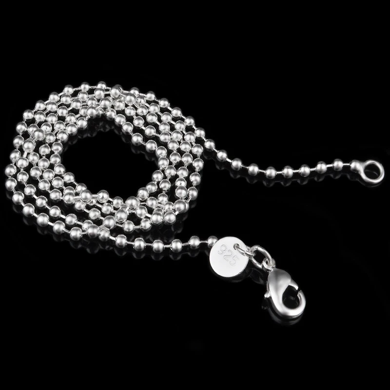 Silver Necklace 925 Silver 2MM Bead Chain For Women Fashion Jewelry Gift