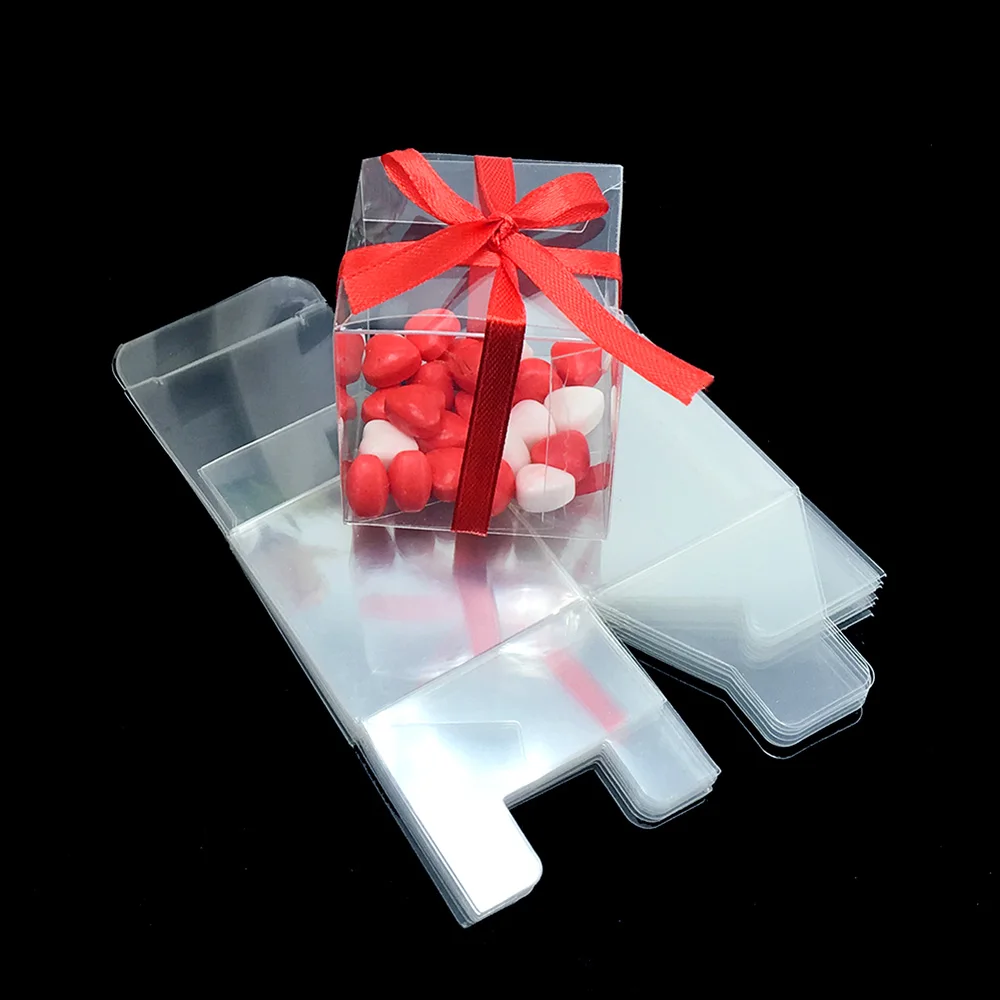 

50Pieces/lot Clear Square Wedding Favor Gift Box PVC Transparent Party Candy Bags Chocolate Boxes 5x5x5cm caja de dulces