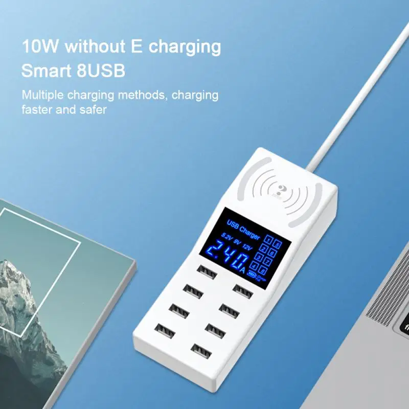 Многопортовый usb-адаптер EU, US, UK 8, настольное настенное зарядное устройство, умный светодиодный дисплей, зарядная станция, домашнее зарядное устройство, дорожное зарядное устройство для телефона