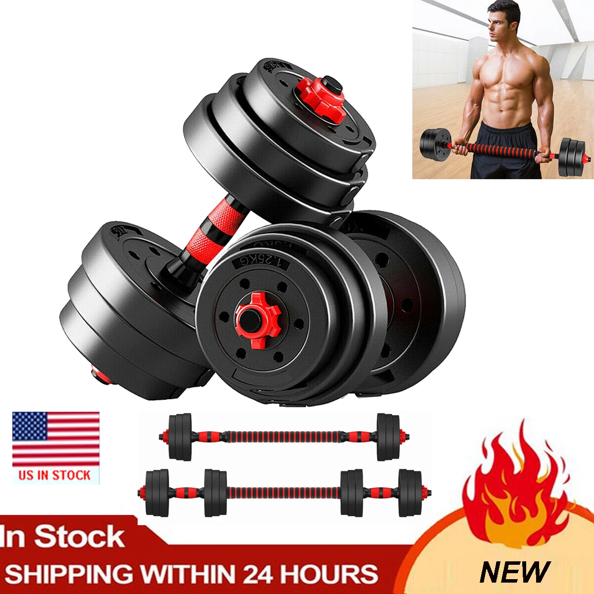 20KG Instock Fitness Dumbbells Set With 40CM Bar Arm Muscle Trainer