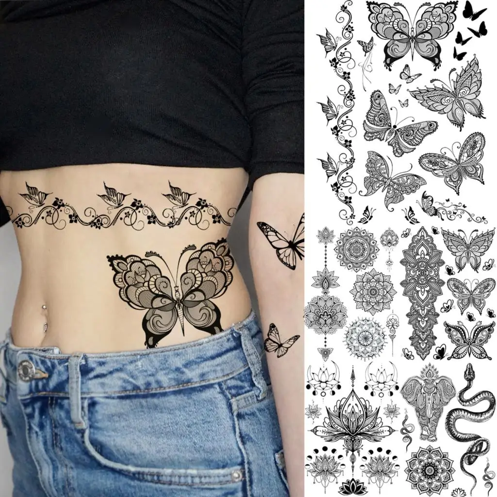 

Realistic Butterfly Temporary Tattoos For Women Adult Elephant Snake Pendant Fake Tattoo Sticker Waist Disposable Tatoo Henna