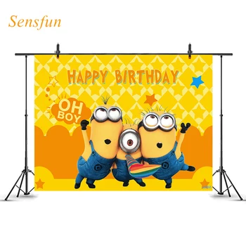 

LEVOO Cartoon Backdrop Oh Boy Big Eyes Minions Birthday Background For Photography Photophone Photo Shoot Photo Studio Vinyl