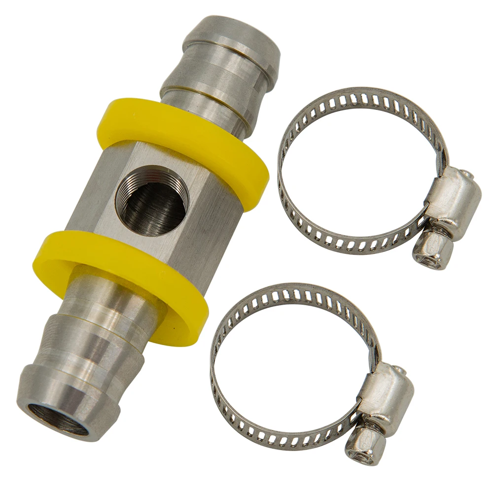 Hromee 3/8” Fuel Line Fuel Pressure Barbed T-Fitting Adapter with 1/8-27 NPT Sensor Port and 7/8” Hose Clamp 