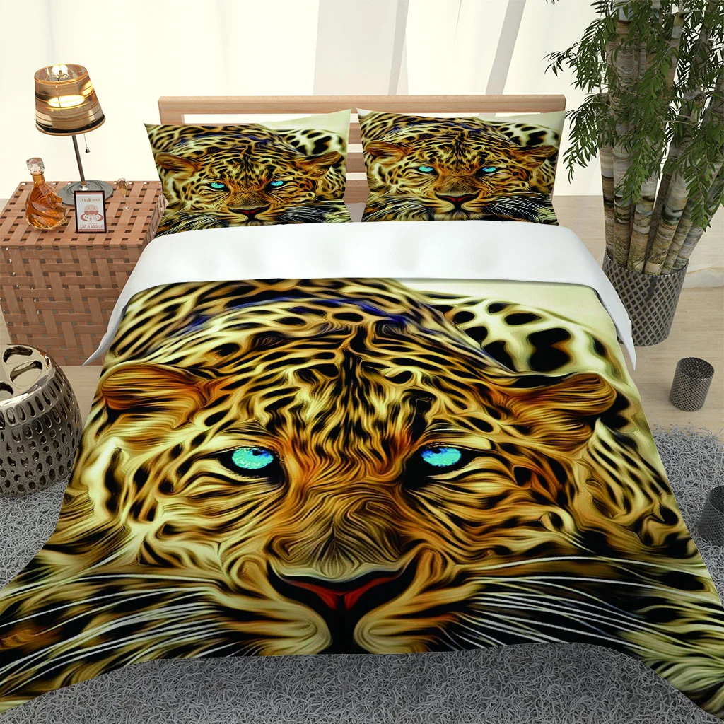 

2020 Hot Style Bedding Set 3d Digital Leopard Printing 2/3pcs Duvet Cover Set Single Twin Double Full Queen King Bedding