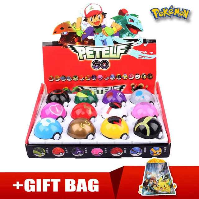 12 Pcs Pokemon Christmas Pikachu Action Figure Pokemon Game Poke Ball Model Anime Figure Dolls Toy For Children Gift Pokeball 12pcs gitf bag