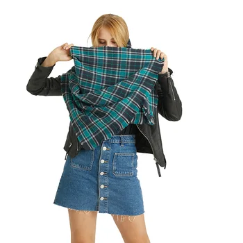 

In autumn and winter, Japanese and Korean cashmere-like Plaid scarves with thick short Tassels and ladies Shawls and Scarves