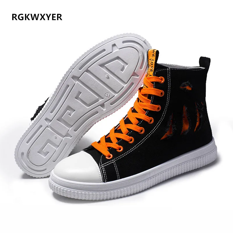 

RGKWXYER New Fashion Sneakers Men Lace-up Canvas Shoes High top Male Brand Footwear Casual Vulcanize Shoes Youth Students Shoes