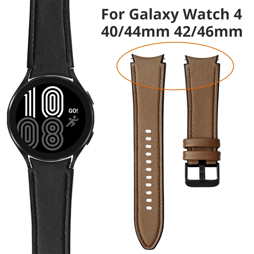 Ремешок кожаный для Samsung Galaxy Watch 4 Classic браслет без зазора наручных часов 46 мм 42 44 40