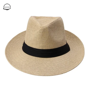 

2020 Hot Fashion Summer Casual Unisex Beach Trilby Large Brim Jazz Sun Hat Panama Hat Paper Straw Unisex Cap with Black Ribbon