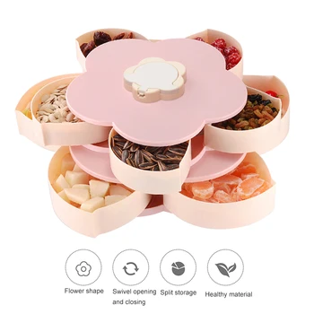 

Rotating Snack Serving Tray Candy Nut Box Party With Phone Stand Petal-Shaped Anti-slip Double-deck Home Sectional Dried Fruit