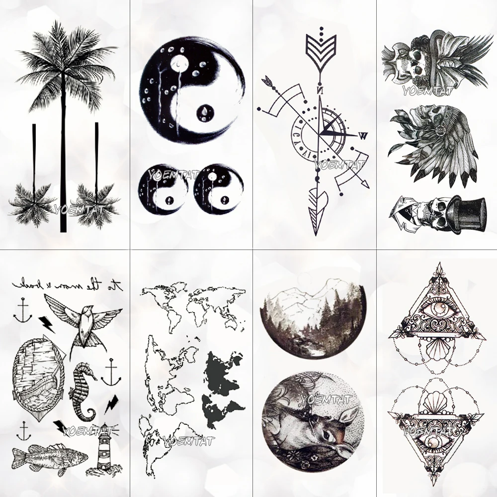 Waterproof Temporary Tattoo Sticker Geometric Elk Arrow Earth Eye Flash Tatto Women Panda Triangle Wolf Body Art Fake Tatoo Male | Красота и