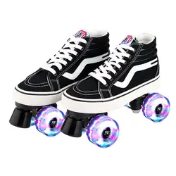 Professional Adult Quad Skates Double Row Roller Skates Unisex Canvas Shoes For Lovers Two Line Flashing Wheels Patines