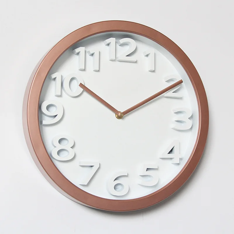 Stereo Large with Numbers Simple Wall Clock Circle Mute Clock Northern European-Style Household Glass Living Room Bedroom Fashio