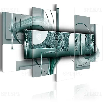 

5 Pieces Modern Abstract Metallic Poster Wall Art Circles Prints Canvas Painting Modular Pictures for Living Room Home Decor