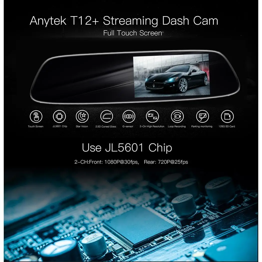 General Gravity Sensing HD Front Rear Double Lens Car JPG Driving M-JPEG Micro USB Type-C up to 32G Recorder |