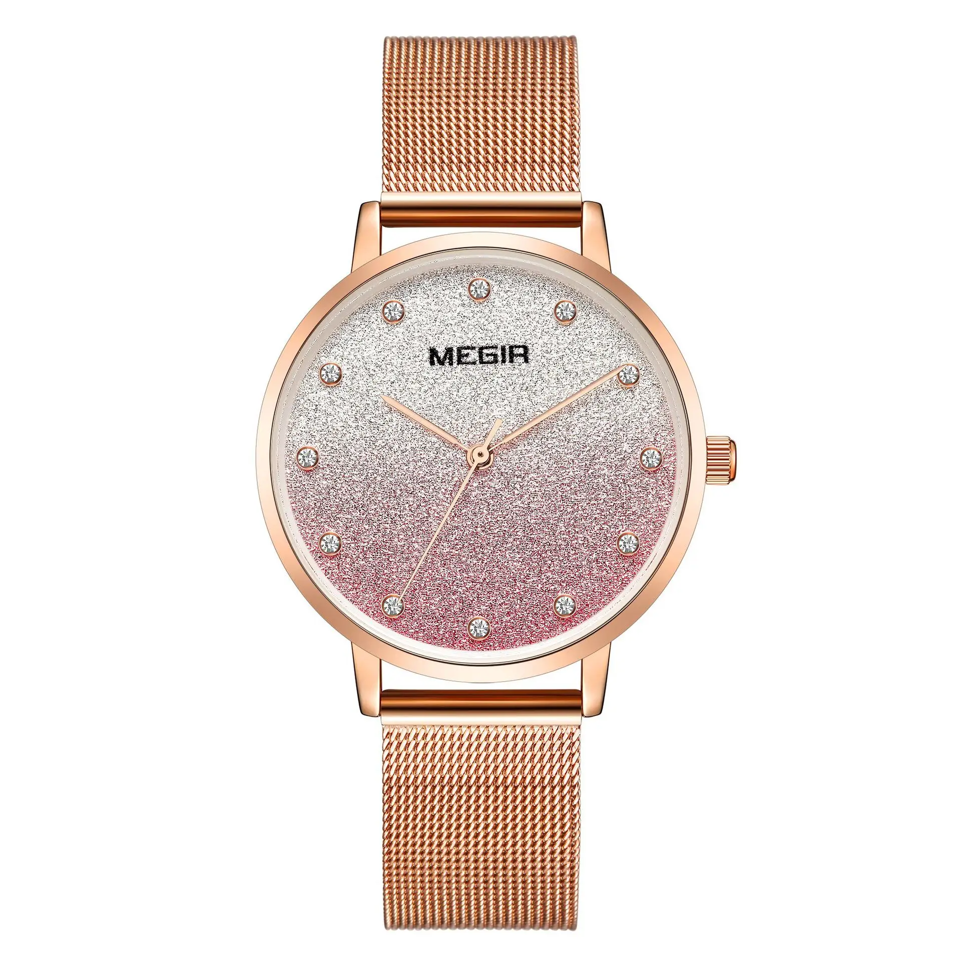 Pink MEGIR Топ бренд женские часы модные звездное небо градиент ультра-тонкие кварцевые наручные часы Роскошные полностью из нержавеющей стали женские часы - Цвет: Pink