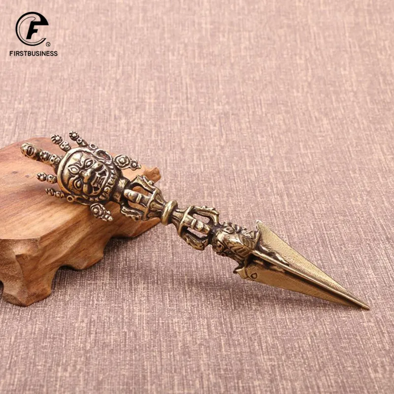 Pure Copper Tibetan Buddhism Dharma Horsehead Vidyā-rājā Pupa Vajra Pestle Desktop Ornament Antique Brass Teahouse Tea Needle