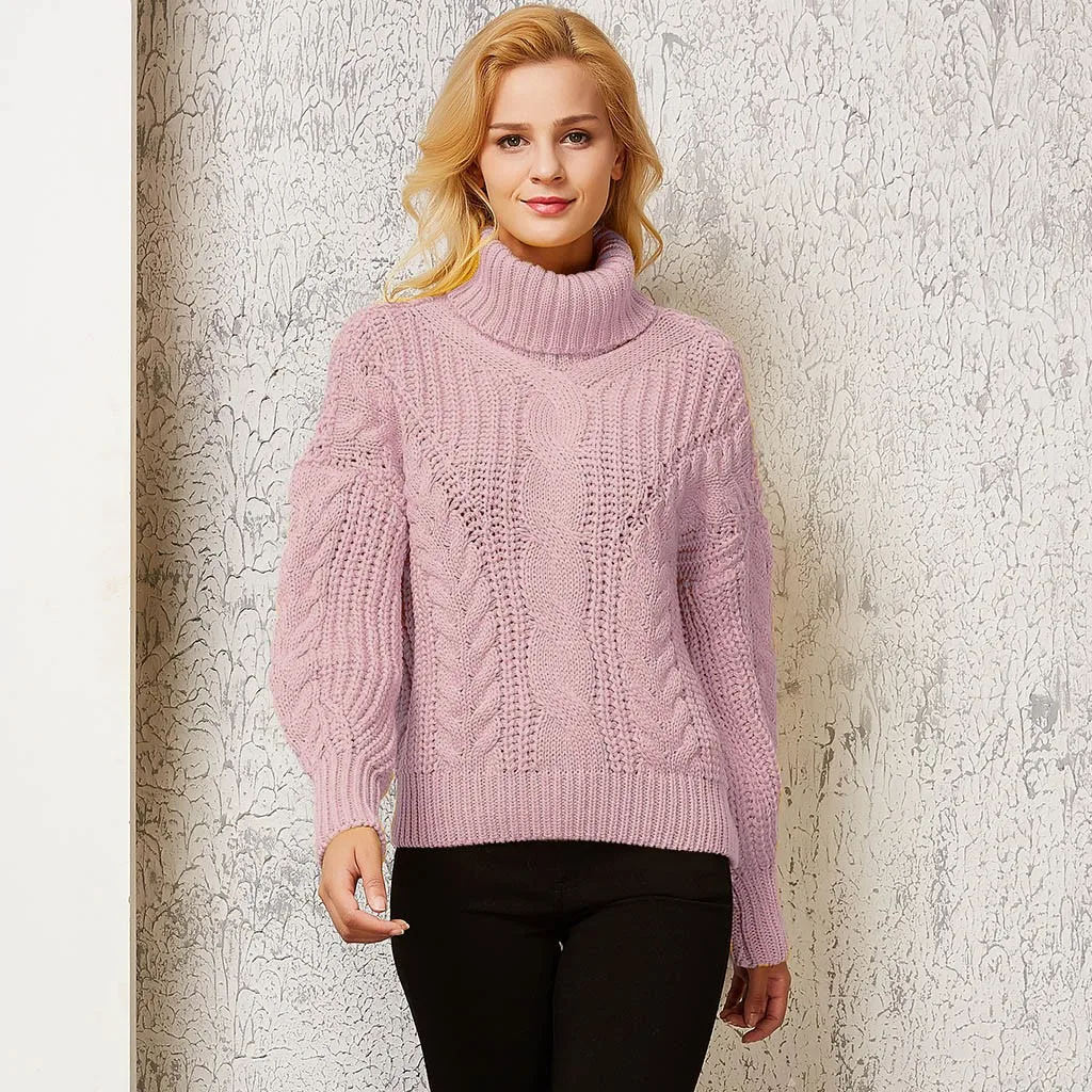 

Autumn Sweater Women Long Sleeve Turtle Cowl Neck Knitted Sweater Wrap Pullover Female Sweaters sueter mujer invierno 2019
