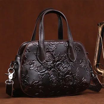 

New Handbag, Women's Oil, Wax, Retro-embossed, Women's Head, Cowhide, Fashion, Single-shoulder, Single-shoulder.