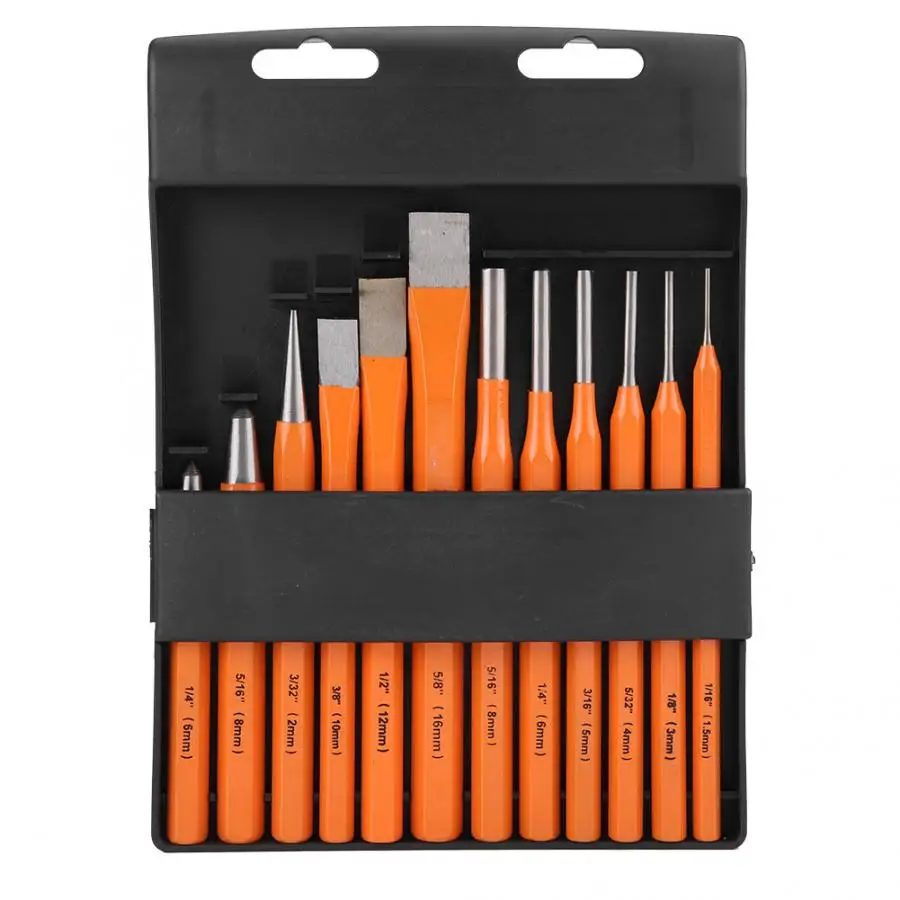 

12 Pcs Professional Mechanics Punch and Chisel Set Machine Taper Tool Steel Chisel Mechanics Chisel
