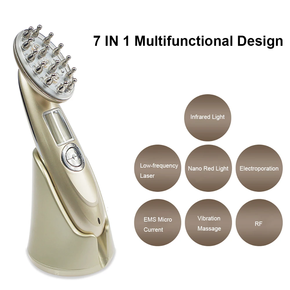 

7-In-1 Electric RF Laser Hair Growth Comb Therapy Anti Hair Loss Infrared RF Nano Red Light EMS Vibration Massage Hair Brush