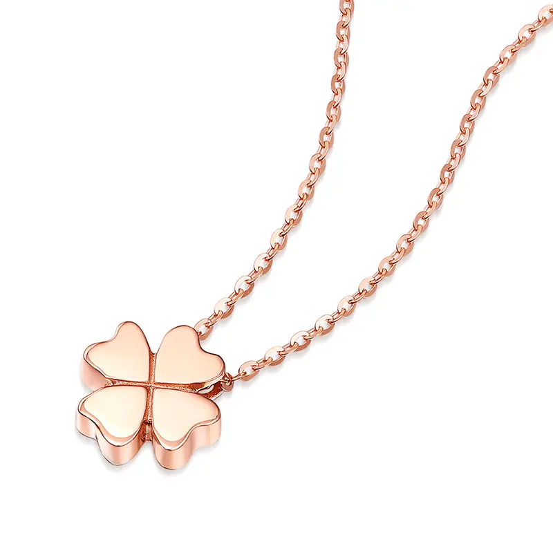 Lucky 4-Leaf Clover Clavicular 18K чистое Настоящее твердое розовое настоящее золото кулон ожерелье набор для женщин Высококлассные Необычные офисные ювелирные изделия