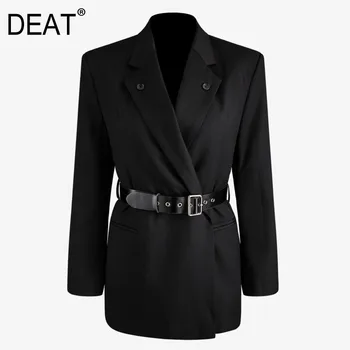 

DEAT 2020 New Spring Summer Fashion Street Style Sashes Button Long Sleeve Belt Waist Big Backless Loose Suit Coat Women SB849