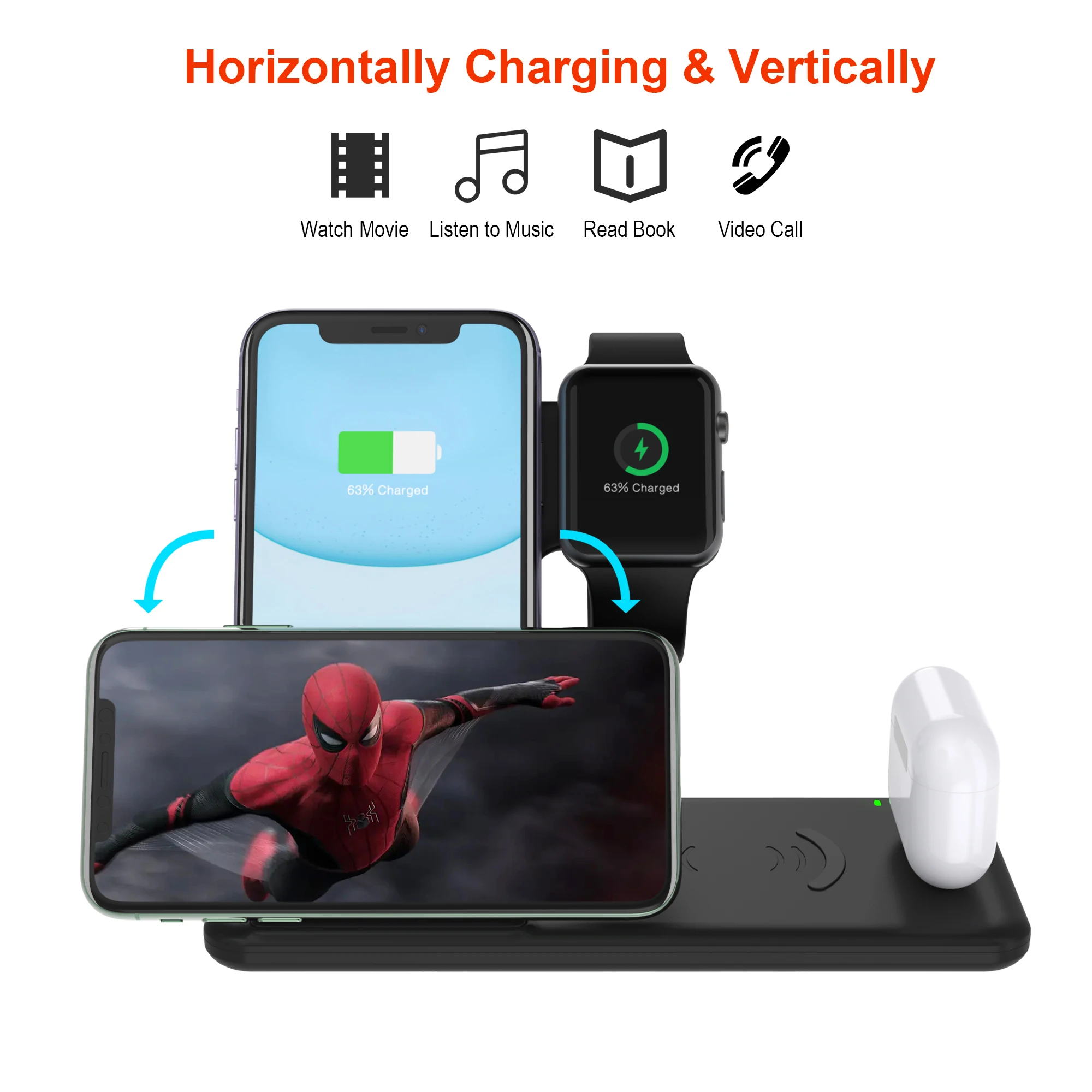 4 в 1 беспроводная зарядная подставка для iPhone 11 Pro XS XR X 8 10 Вт быстрая зарядная док-станция для Airpods Pro Apple Watch 5 4 3 2