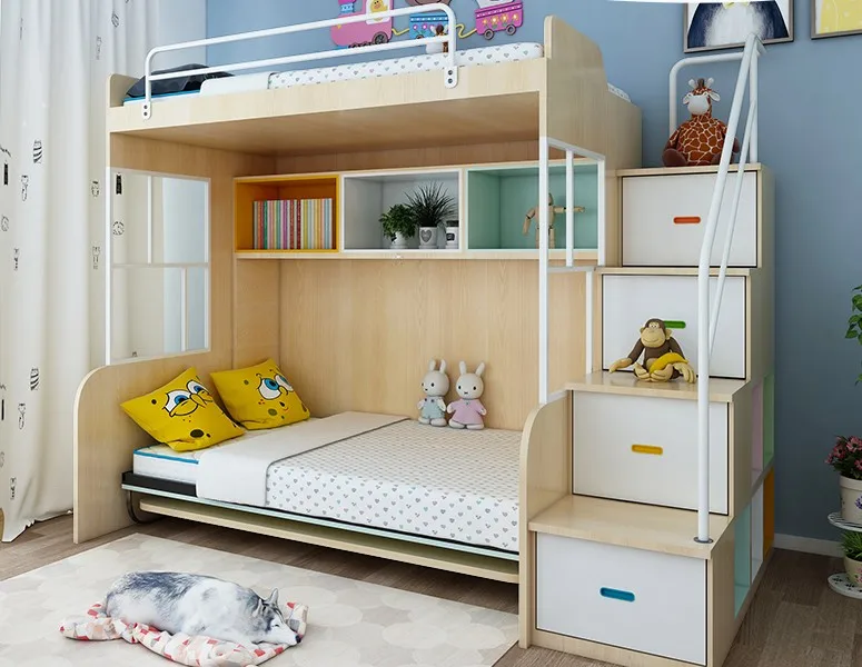 Многофункциональная мебель детская двухъярусная кровать с вращающимся столом для учебы