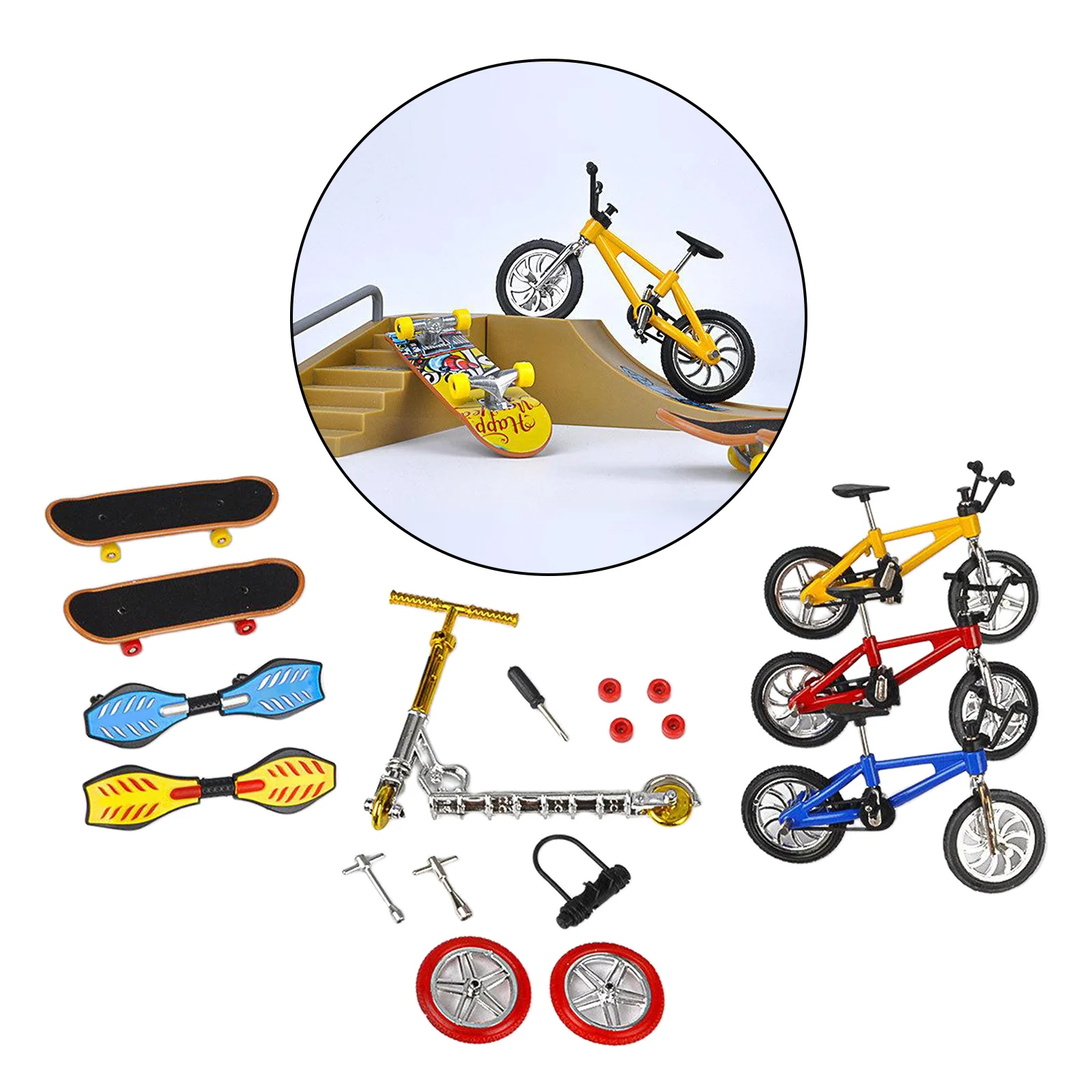 8pcs Mini Finger Toys Fingerboard Skateboards Bike Scooter Tiny Swing Board, Detachable