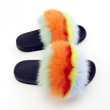 

Molded Unique Novelty And Stylish Trigger PVC Sole Women's Genuine Fox Skin Slippers